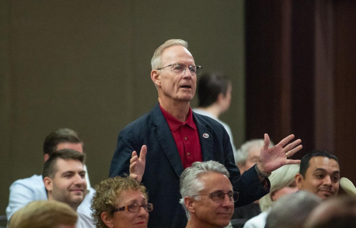 Former Illinois Republican Party Chair Don Tracy tells a crowd of Republicans in Springfield that he will run for U.S. Senate in 2026. (Capitol News Illinois photo by Jerry Nowicki)