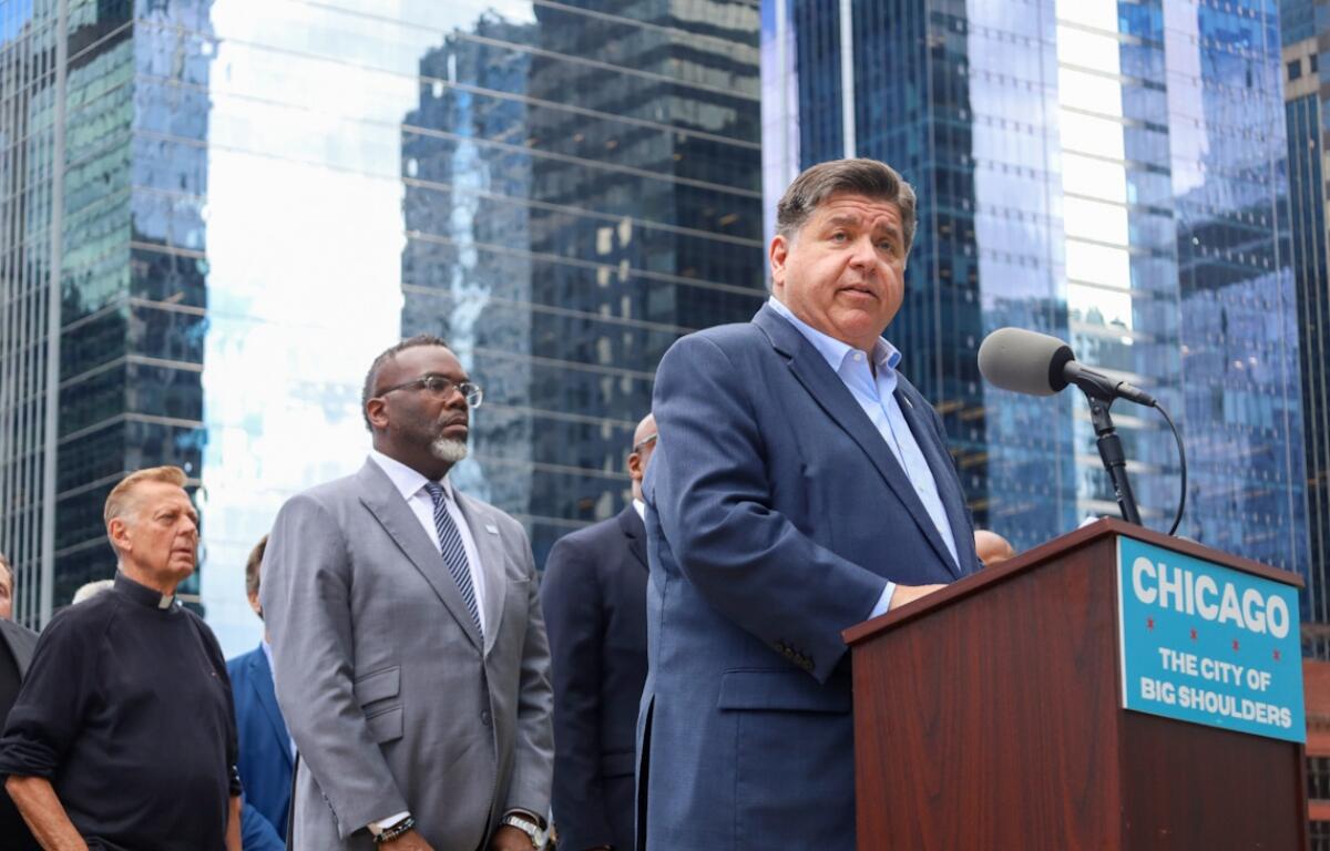 Gov. JB Pritzker is pictured in Chicago on Monday, Aug. 25, 2025. (Capitol News Illinois photo by Andrew Adams)