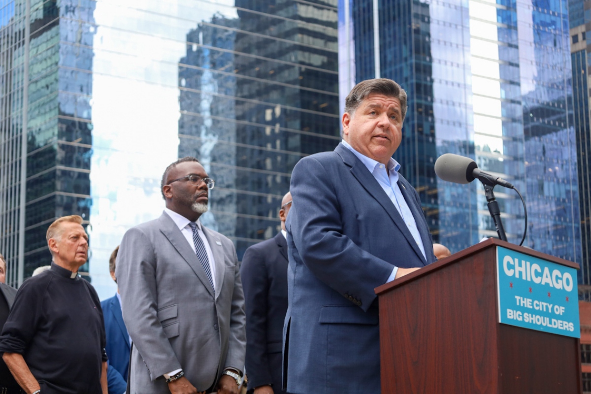 Gov. JB Pritzker is pictured in Chicago on Monday, Aug. 25, 2025. (Capitol News Illinois photo by Andrew Adams)