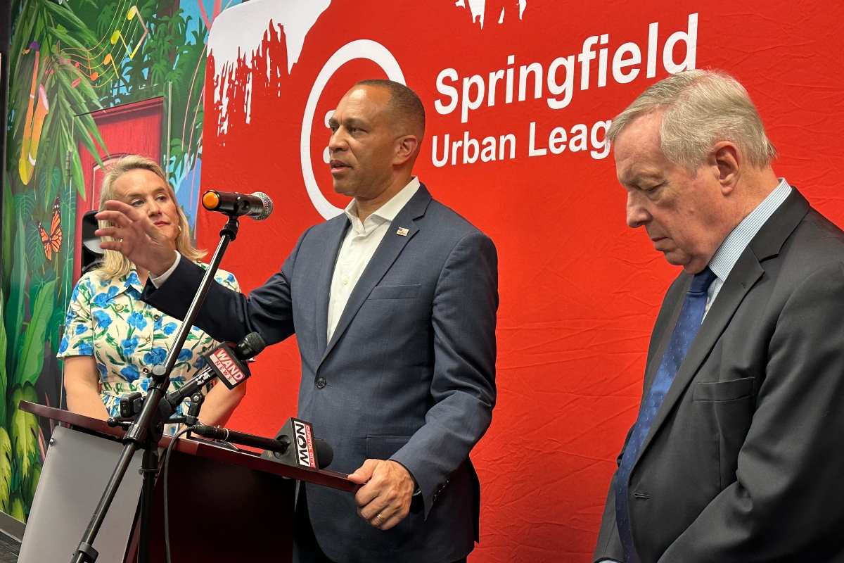House Minority Leader Hakeem Jeffries was in Springfield Tuesday and Wednesday, speaking here at the Springfield Urban League alongside Rep. Nikki Budzinski (D-Springfield) and Sen. Dick Durbin (D-Springfield).