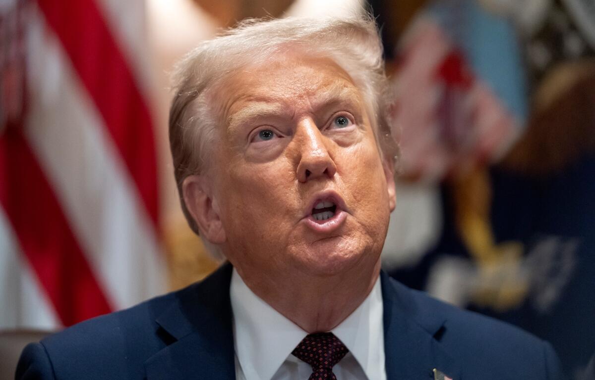 President Donald Trump speaks during a cabinet meeting at the White House, Tuesday, Aug. 26, 2025, in Washington. (AP Photo/Mark Schiefelbein)