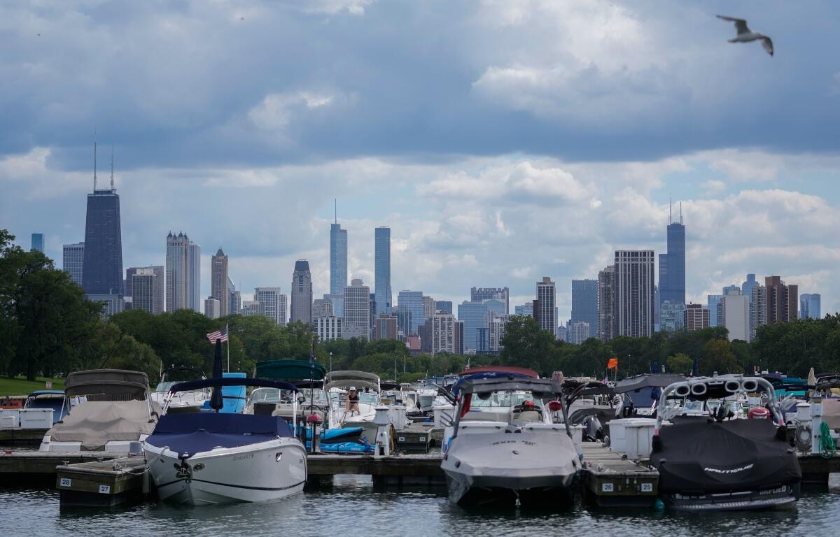The Chicago city skyline is seen from Diversey Harbor, Wednesday, Aug. 27, 2025. (AP Photo/Erin Hooley)