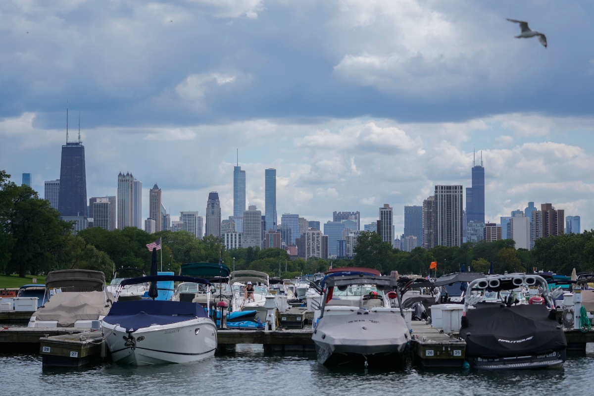 The Chicago city skyline is seen from Diversey Harbor, Wednesday, Aug. 27, 2025. (AP Photo/Erin Hooley)