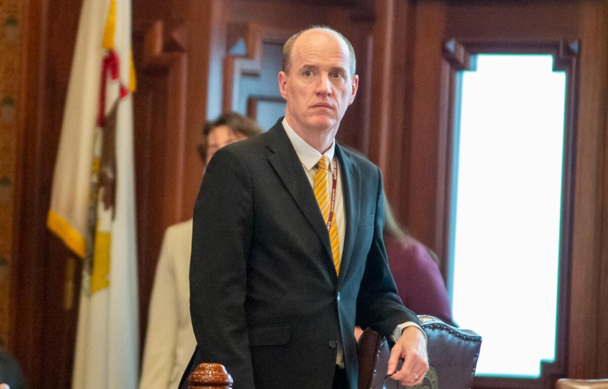 Sen. Bill Cunningham, D-Chicago, is pictured on the floor of the Illinois Senate on May 21, 2025. (Capitol News Illinois photo by Jerry Nowicki)
