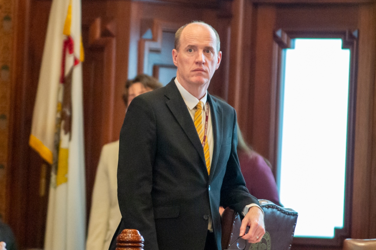Sen. Bill Cunningham, D-Chicago, is pictured on the floor of the Illinois Senate on May 21, 2025. (Capitol News Illinois photo by Jerry Nowicki)