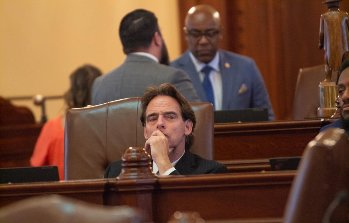 Sen. Steve Stadelman, D-Caledonia, listens to debate in the Illinois Senate on May 30, 2025. (Capitol News Illinois photo by Jerry Nowicki)