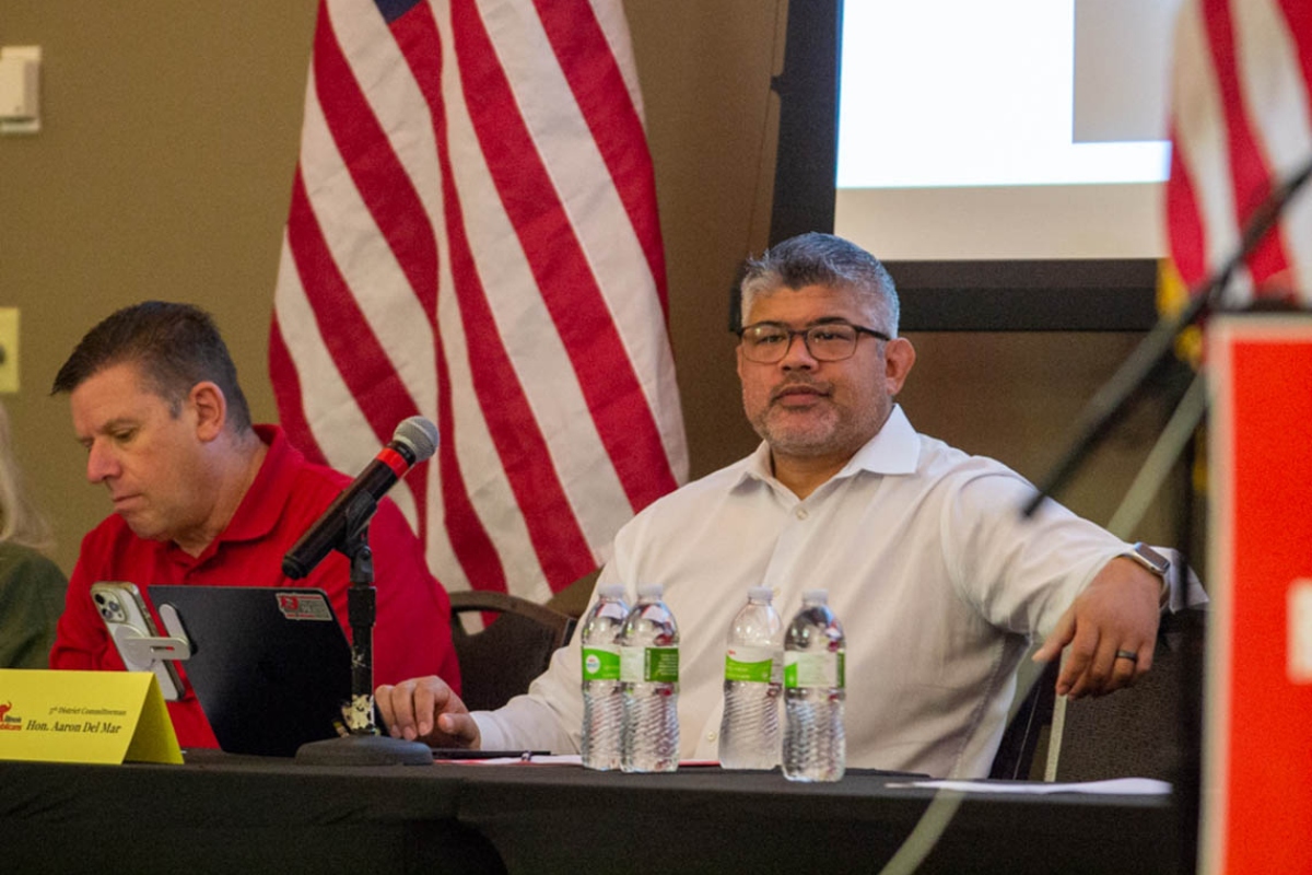 Aaron Del Mar, chair of the Cook County Republican Party, is pictured at the Republican State Central Committee’s August meeting. He will be the running mate for former state Sen. Darren Bailey as he tries to run again for governor, sources told Capitol News Illinois.