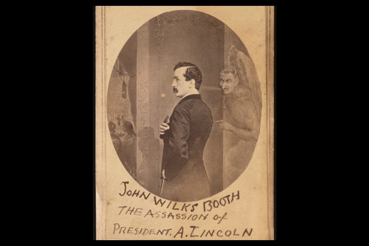 This early photograph now digitized by the Abraham Lincoln Presidential Library and Museum depicts John Wilkes Booth and the devil.