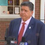Governor JB Pritzker spoke to reporters Tuesday in the Chicago suburb of Oak Park.