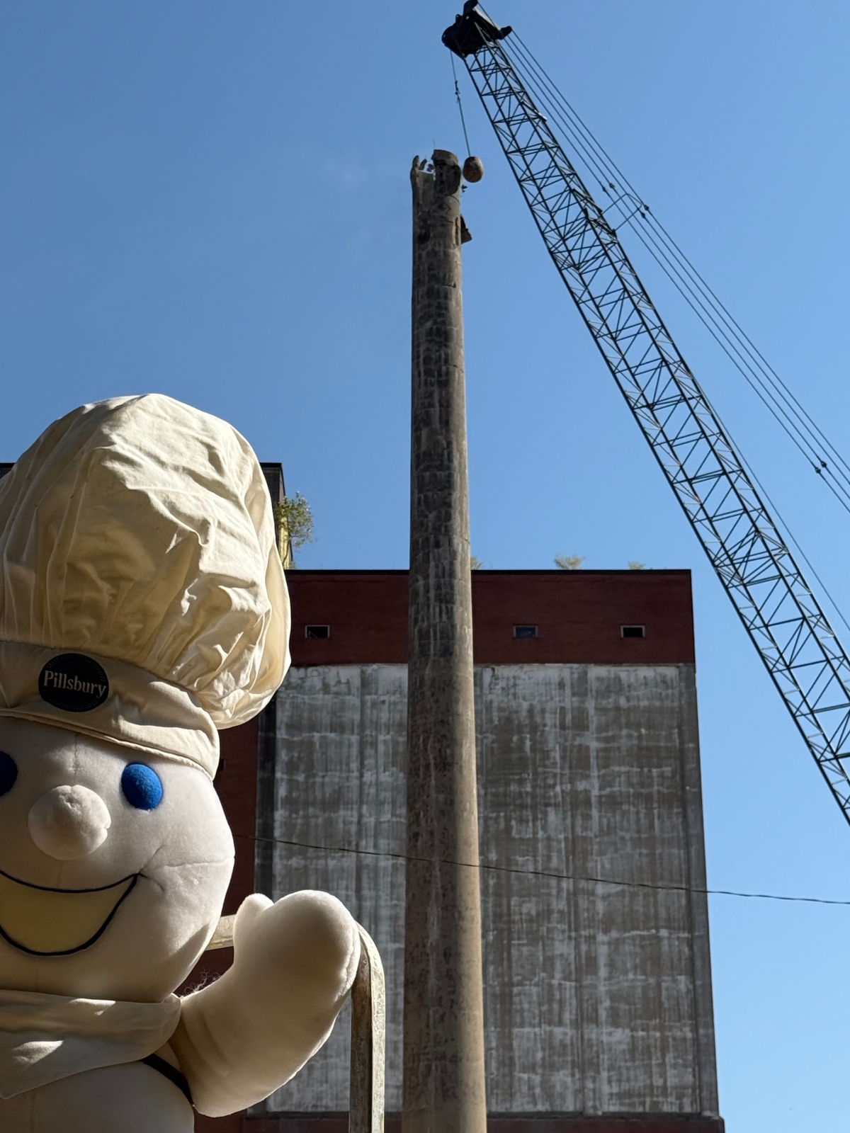 There was a special visitor for Thursday's beginning of the demolition of the Pillsbury plant.