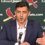A screenshot of a St. Louis Cardinals press conference announcing Chaim Bloom as the new President of Baseball Operations.