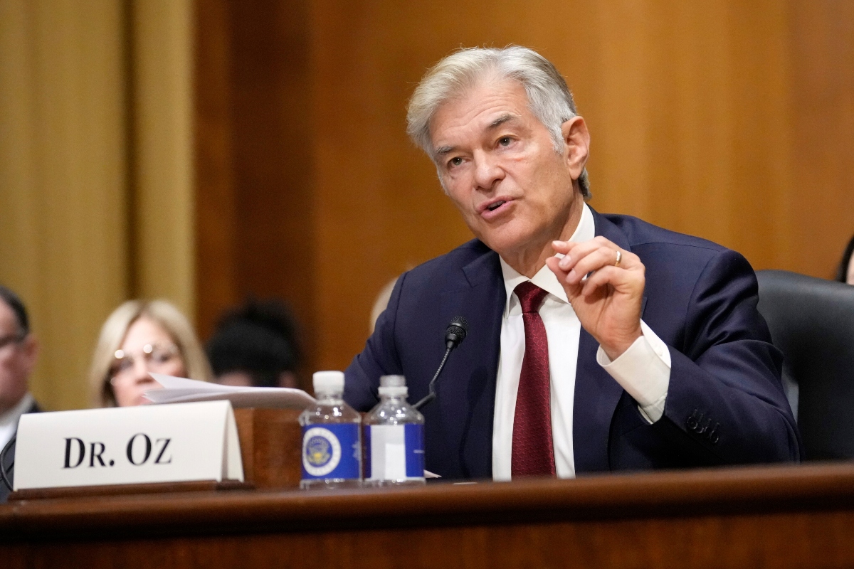 FILE - Dr. Mehmet Oz, President Donald Trump's pick to lead the Centers for Medicare and Medicaid Services, testifies at his confirmation hearing before the Senate Finance Committee on Capitol Hill in Washington, March 14, 2025. (AP Photo/Ben Curtis, File)