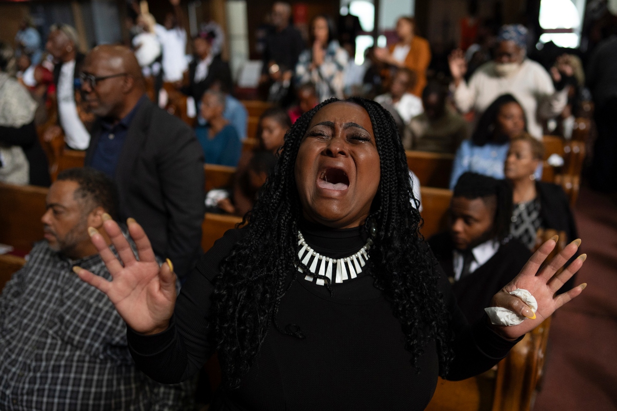 Darleen Hall worships during a service at New Mount Pilgrim Missionary Baptist Church, Sunday, Sept. 7, 2025, in Chicago. (AP Photo/Carolyn Kaster)