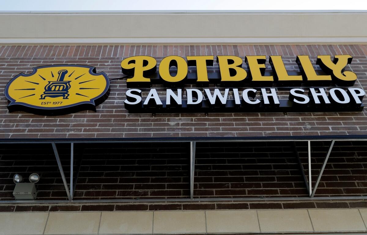 FILE - The entrance to Potbelly sandwich store seen in Mount Prospect, Ill., on May 13, 2020. (AP Photo/Nam Y. Huh, File)