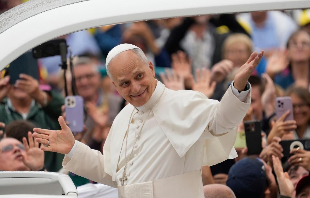 FILE - Pope Leo XIV arrives for his weekly general audience in St. Peter's Square, at the Vatican, Wednesday, Sept. 10, 2025. (AP Photo/Gregorio Borgia, File)