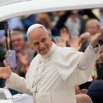 FILE - Pope Leo XIV arrives for his weekly general audience in St. Peter's Square, at the Vatican, Wednesday, Sept. 10, 2025. (AP Photo/Gregorio Borgia, File)
