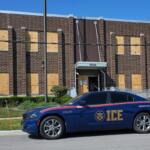 A U.S. Immigration and Customs Enforcement's (ICE) vehicle is parked in front of an ICE processing facility in the Chicago suburb of Broadview, Ill., Wednesday, Sept. 17, 2025. (AP Photo/Nam Y. Huh)
