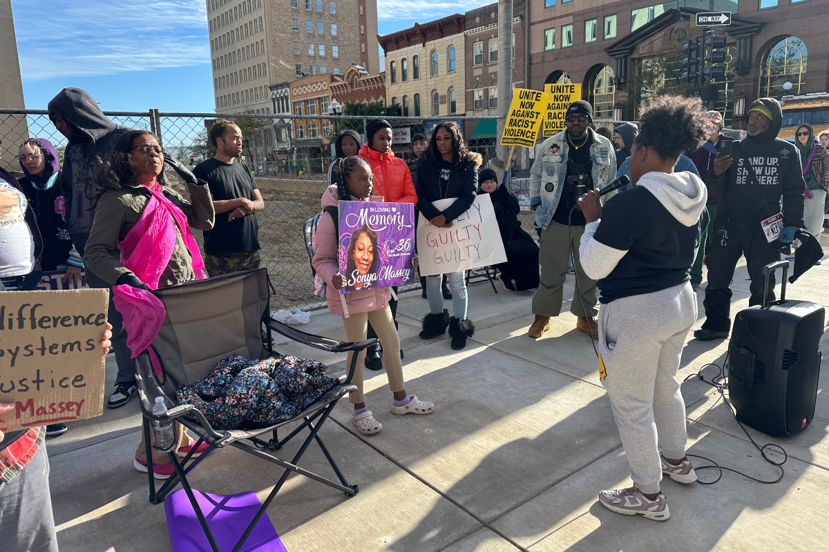 A rally was held Wednesday afternoon outside the Peoria County Courthouse, organized by supporters of Sonya Massey's family.
