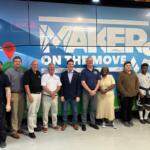 The bus used in the "Makers on the Move" bus tour is displayed at Ace Sign Company Monday.
