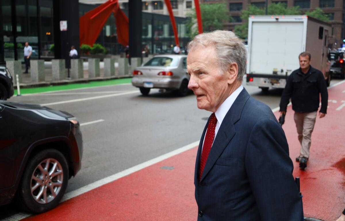 Former Illinois House Speaker Michael Madigan exits Chicago's Dirksen Federal Courthouse on June 13 after receiving a 7 ½-year sentence for corruption. The former speaker reported to a federal prison in West Virginia on Monday, eight months after a jury convicted him on 10 of 23 counts of corruption, including bribery, in February. (Capitol News Illinois photo by Andrew Adams)