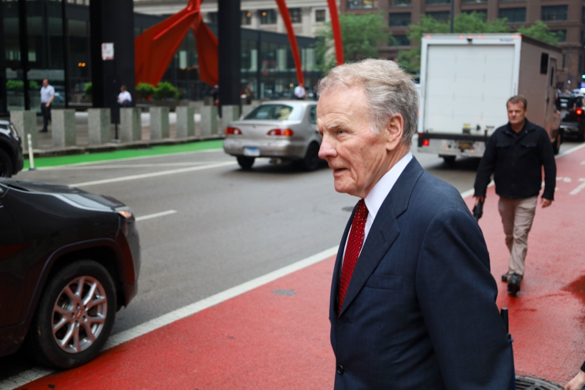 Former Illinois House Speaker Michael Madigan exits Chicago's Dirksen Federal Courthouse on June 13 after receiving a 7 ½-year sentence for corruption. The former speaker reported to a federal prison in West Virginia on Monday, eight months after a jury convicted him on 10 of 23 counts of corruption, including bribery, in February. (Capitol News Illinois photo by Andrew Adams)