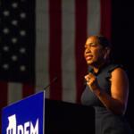 Lt. Gov. Juliana Stratton speaks at the Illinois Democratic County Chairs’ Association’s annual brunch in August 2025 at the Bank of Springfield Center. (Capitol News Illinois photo by Jerry Nowicki)