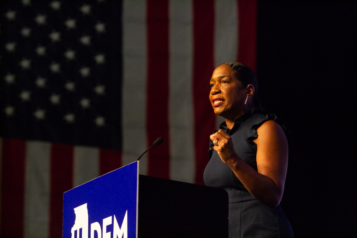 Lt. Gov. Juliana Stratton speaks at the Illinois Democratic County Chairs’ Association’s annual brunch in August 2025 at the Bank of Springfield Center. (Capitol News Illinois photo by Jerry Nowicki)