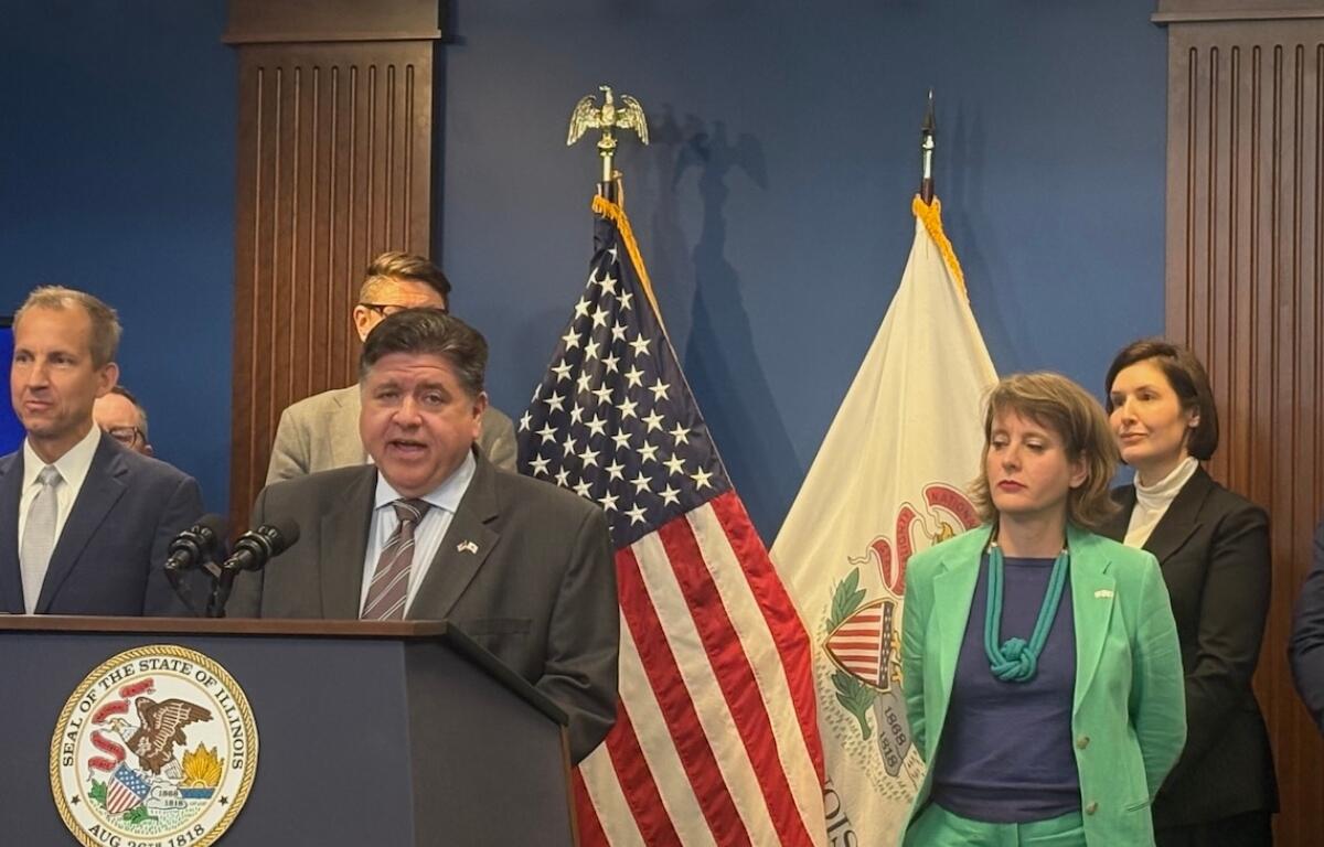 Gov. JB Pritzker announces the latest tenant for Chicago’s quantum research park on Thursday, Oct. 9.