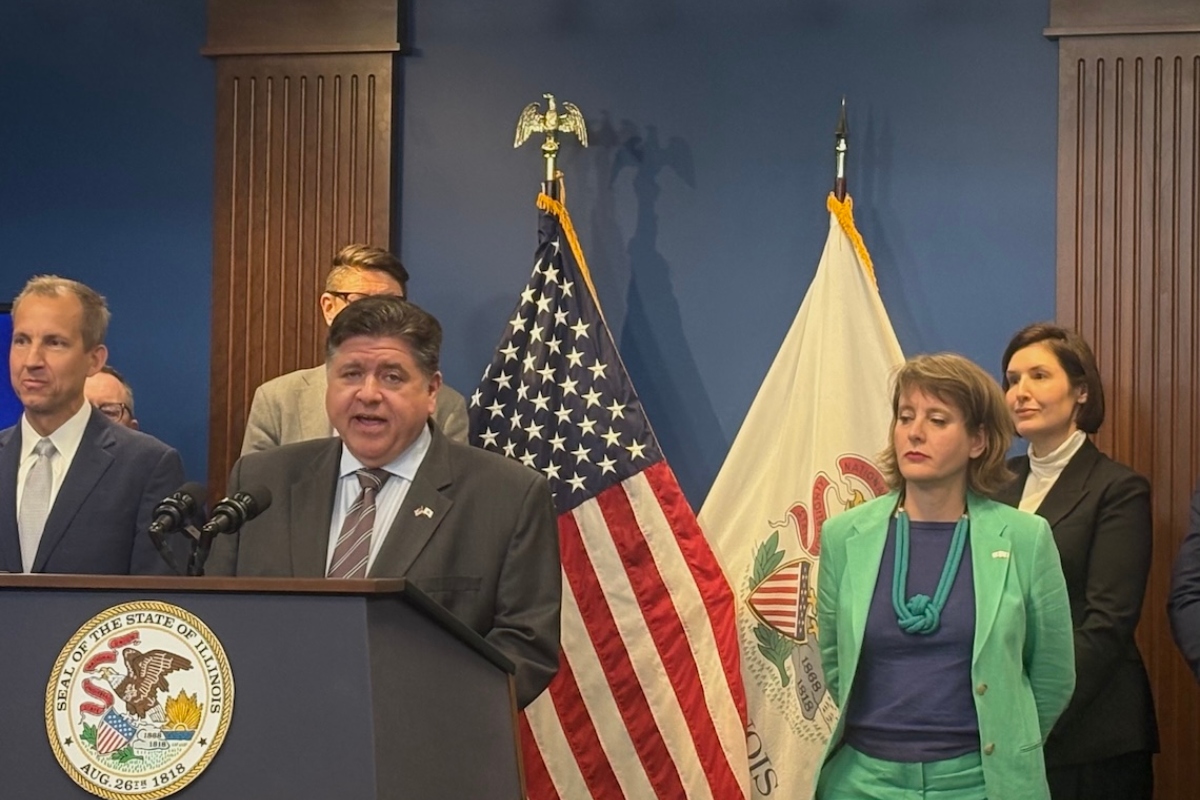 Gov. JB Pritzker announces the latest tenant for Chicago’s quantum research park on Thursday, Oct. 9.
