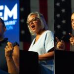 Lt. Gov. Juliana Stratton and U.S. Reps. Robin Kelly and Raja Krishnamoorthi were the fundraising leaders in the Democratic Senate primary, according to quarterly finance reports. (Capitol News Illinois photos by Jerry Nowicki)
