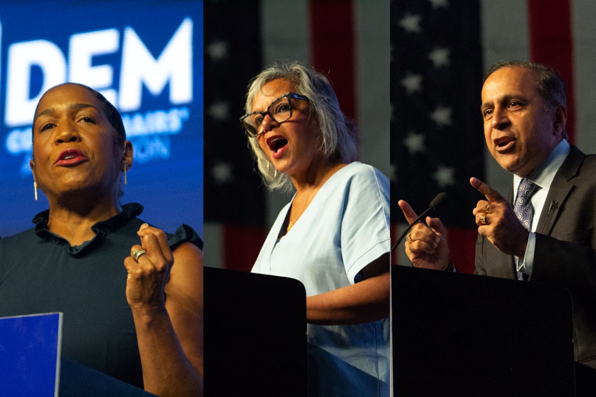 Lt. Gov. Juliana Stratton and U.S. Reps. Robin Kelly and Raja Krishnamoorthi were the fundraising leaders in the Democratic Senate primary, according to quarterly finance reports. (Capitol News Illinois photos by Jerry Nowicki)