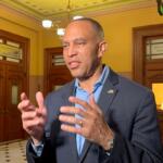 U.S. House Minority Leader Hakeem Jeffries talks to reporters outside of Illinois House Speaker Emanuel “Chris” Welch’s office in Springfield on Monday, Oct. 27. (Capitol News Illinois photo by Brenden Moore)U.S. House Minority Leader Hakeem Jeffries talks to reporters outside of Illinois House Speaker Emanuel “Chris” Welch’s office in Springfield on Monday, Oct. 27. (Capitol News Illinois photo by Brenden Moore)