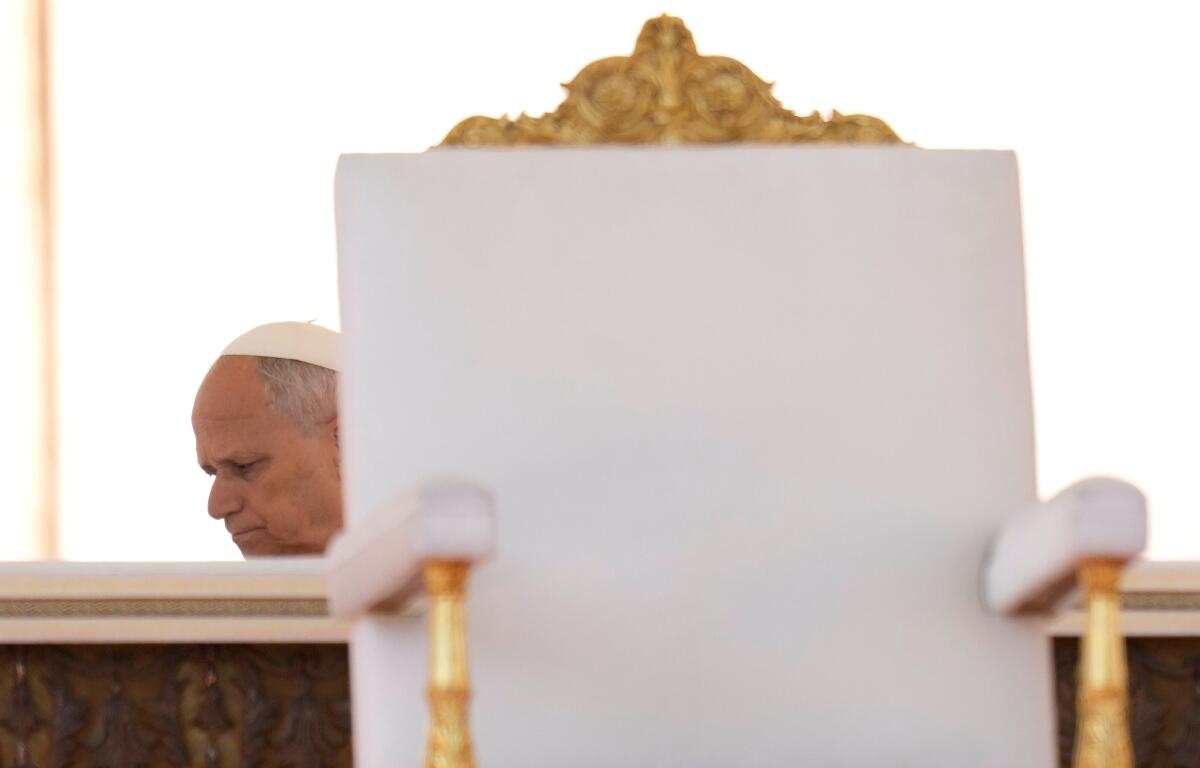Pope Leo XIV arrives for a Mass for the participants in the jubilee of ordained people in St. Peter's Square, at the Vatican, Thursday, Oct. 9, 2025. (AP Photo/Gregorio Borgia)