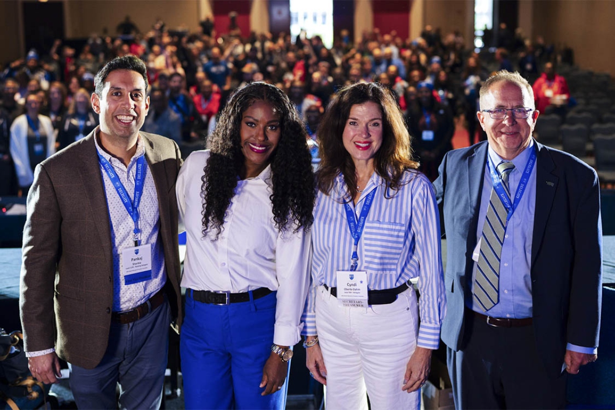 New leaders at the Illinois Federation of Teachers include, from left: Pankaj Sharma, secretary-treasurer; Stacy Davis Gates, president; Cyndi Oberle-Dahm, executive vice president, and John Miller, membership secretary.