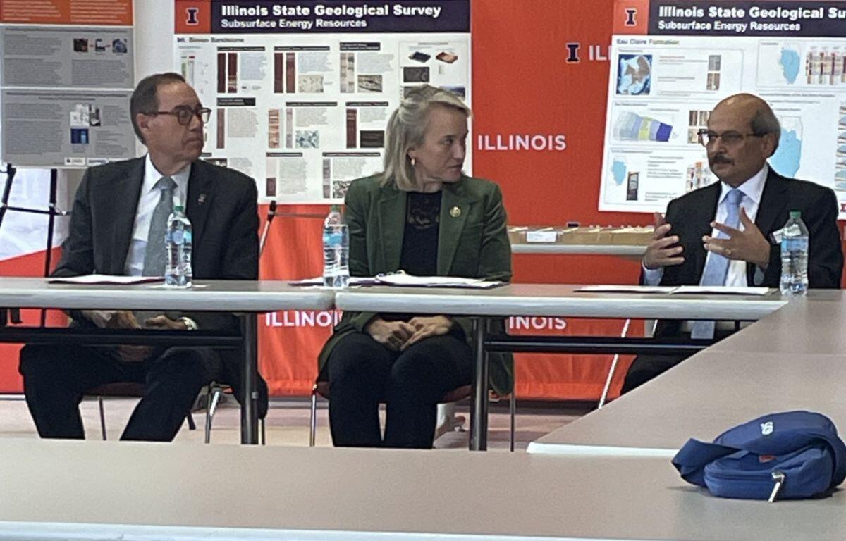 Rep. Nikki Budzinski discusses federal funding cuts Tuesday at the University of Illinois.