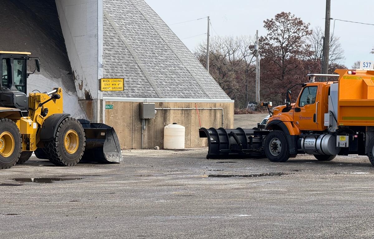 An Illinois Department of Transportation plow gets ready to be loaded with salt ahead of the winter plowing season.
