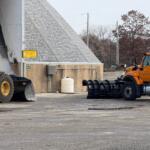 An Illinois Department of Transportation plow gets ready to be loaded with salt ahead of the winter plowing season.