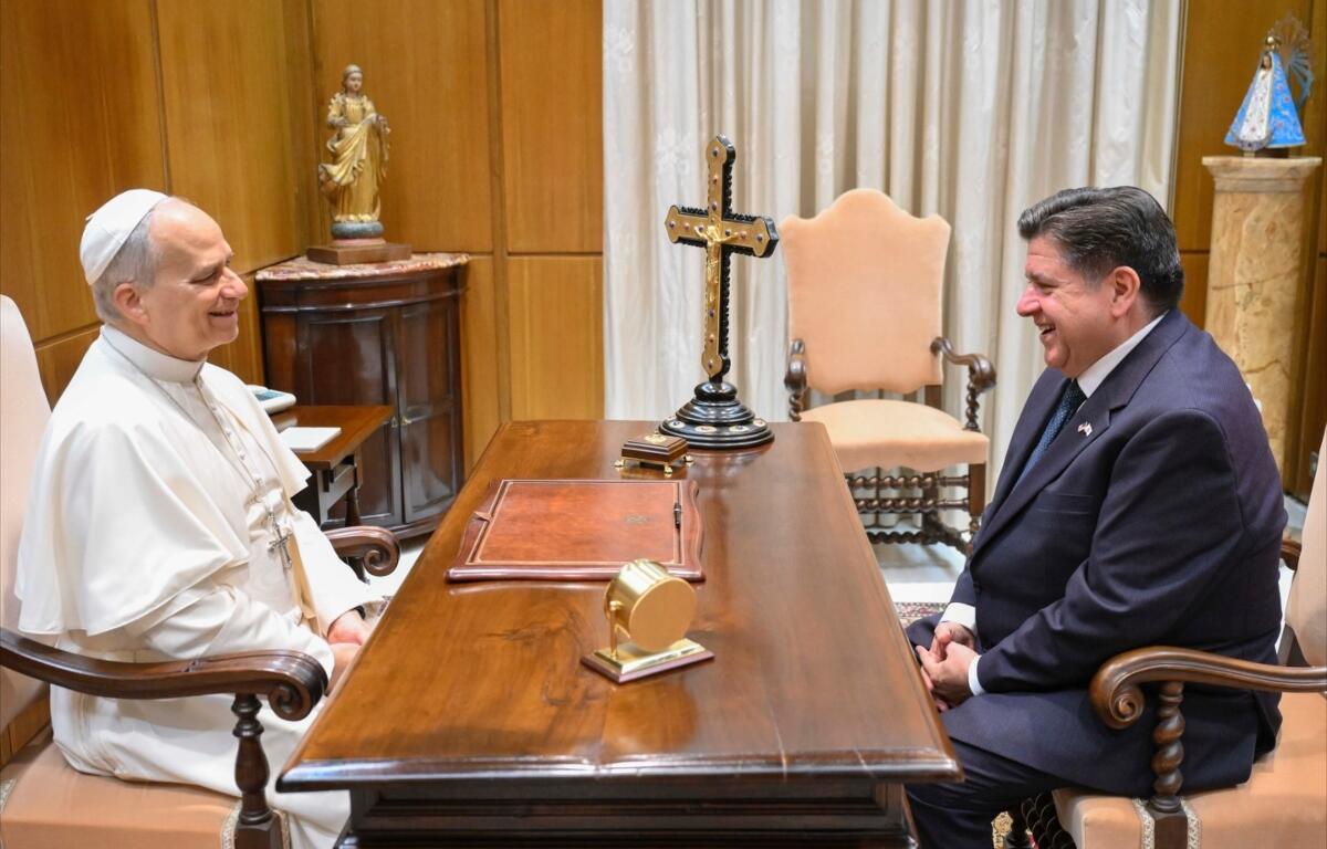 Pope Leo XIV and Gov. JB Pritzker meet in the Vatican on Nov. 19, 2025. (The Vatican)