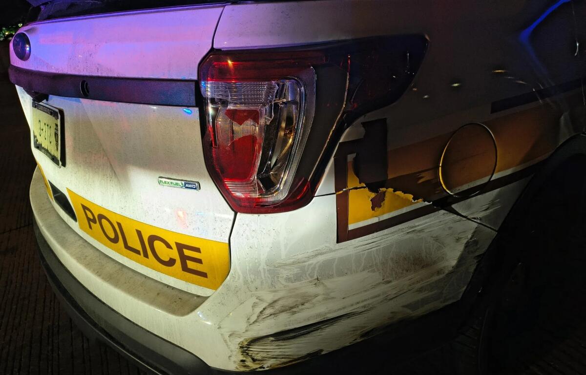 This Illinois State Police squad car was side-swiped Tuesday morning on Interstate 94 in Chicago.