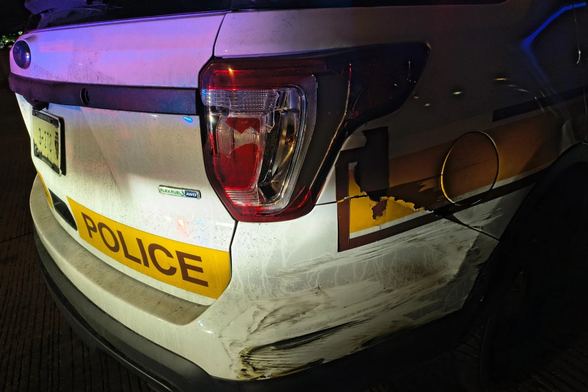 This Illinois State Police squad car was side-swiped Tuesday morning on Interstate 94 in Chicago.