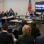 Members of the Illinois State Board of Education and Superintendent Tony Sanders are pictured at a 2023 board meeting. (Capitol News Illinois photo by Andrew Adams)