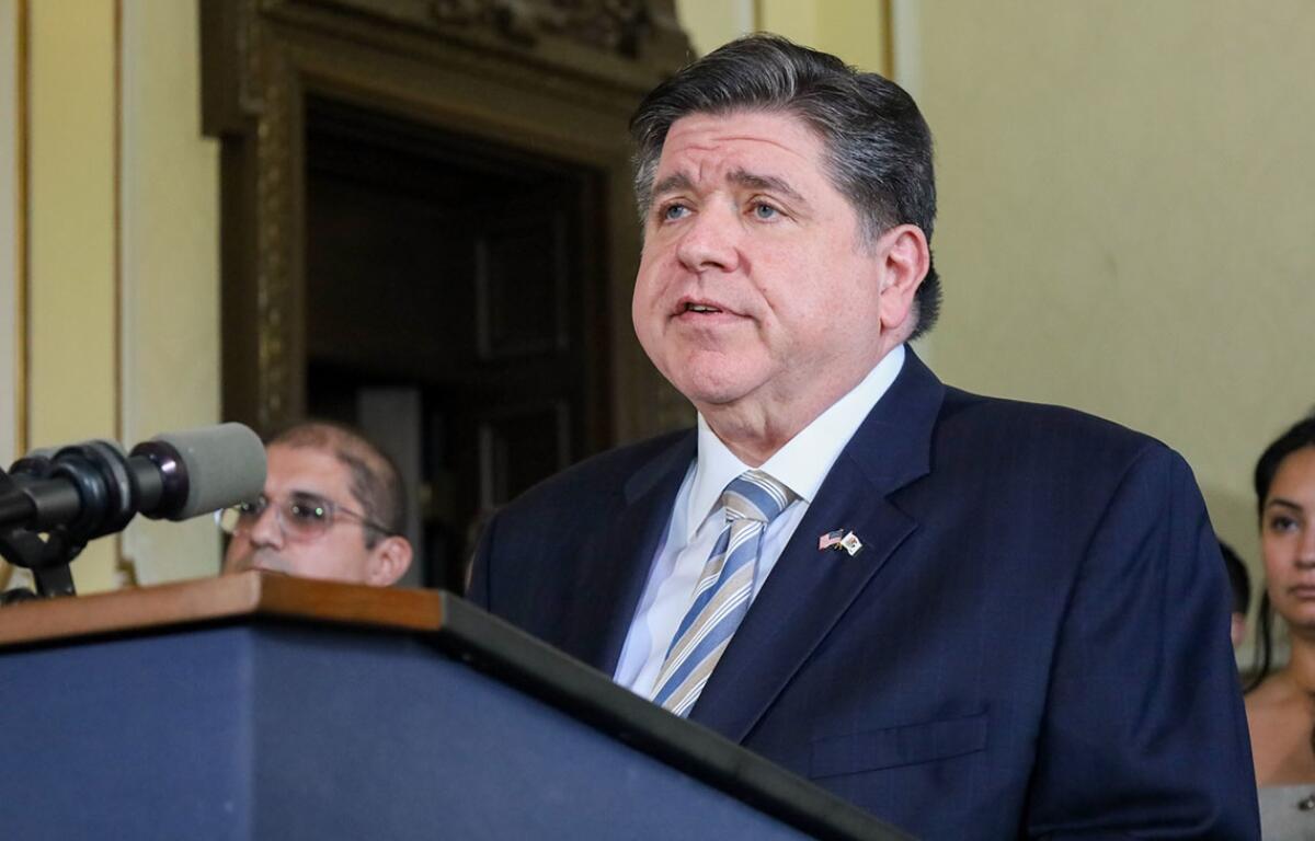Gov. JB Pritzker takes questions in his Capitol office on Thursday, Oct. 30. (CNI photo by Andrew Adams)