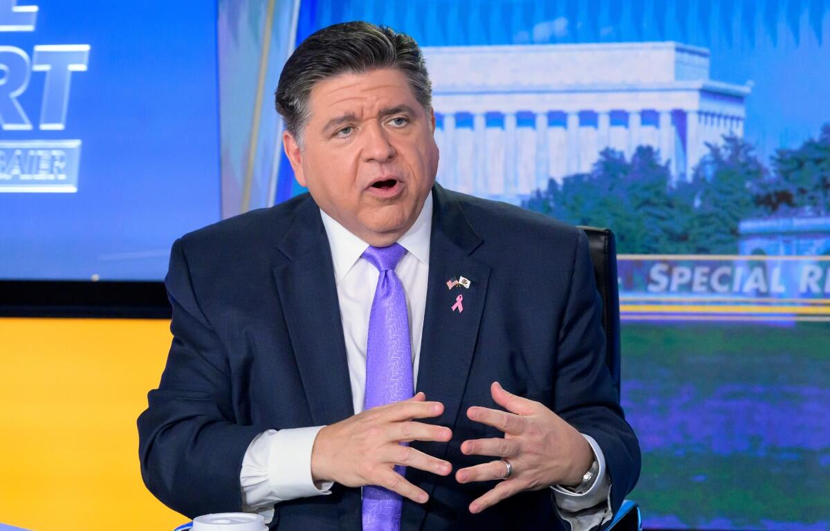 FILE - Illinois Gov. JB Pritzker speaks during a taping of FOX News Channel's Special Report with Bret Baier at the Washington bureau of FOX News, Oct. 23, 2025, in Washington. (AP Photo/Rod Lamkey, Jr., File)