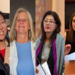 Democratic candidates for comptroller from left are Lake County Treasurer Holly Kim; Rep. Stephanie Kifowit, D-Oswego; Sen. Karina Villa, D-West Chicago; and Rep. Margaret Croke, D-Chicago. (Illustration and photos by Capitol News Illinois)