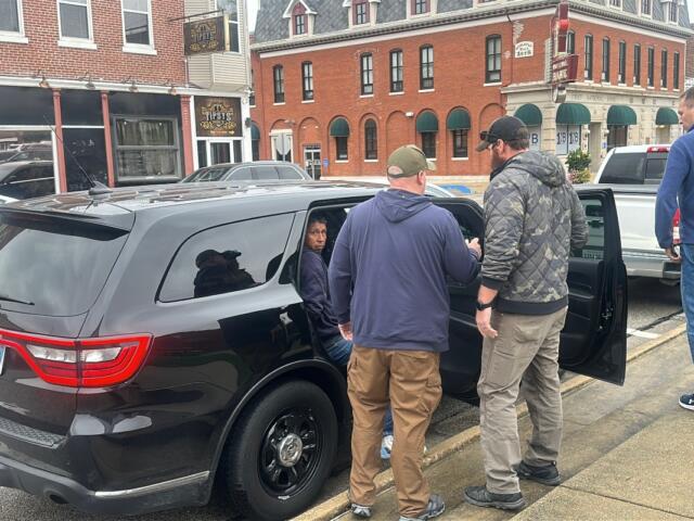 Jose Jeronimo Guardian, 48, was detained for deportation at the Clinton County Courthouse on Monday, October 27, 2025, in Carlyle, Illinois. The men who arrested Guardian declined to identify themselves and took him out of the courthouse in handcuffs. Guardian is undocumented and was attempting to go to a Spanish-language traffic court for charges unrelated to his immigration status. (Illinois Answers Project photo by Janelle O’Dea)