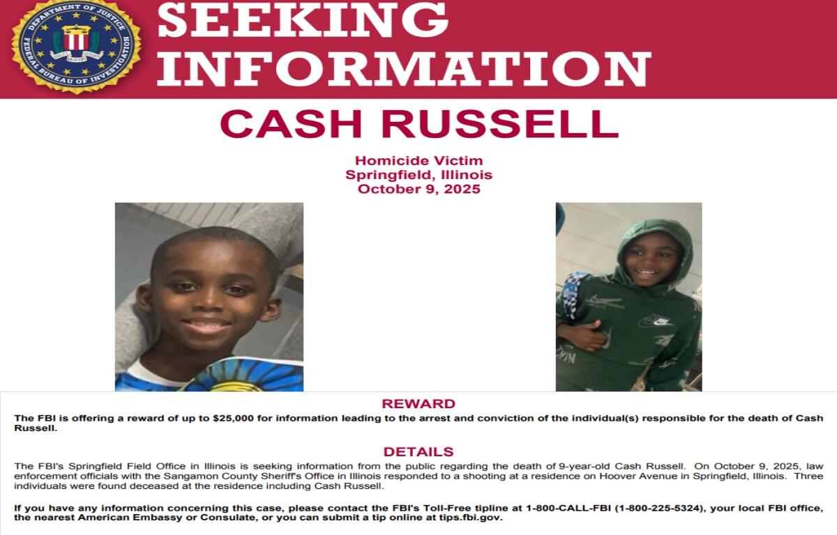 This FBI reward poster is being released regarding the October, 2025 triple homicide in Springfield.