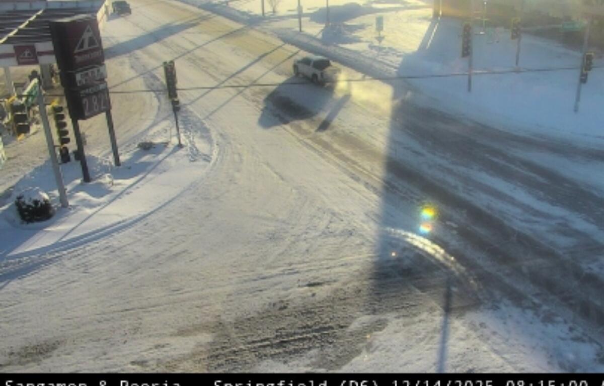 A traffic camera shows the aftermath of Saturday's snow near the Illinois State Fairgrounds.