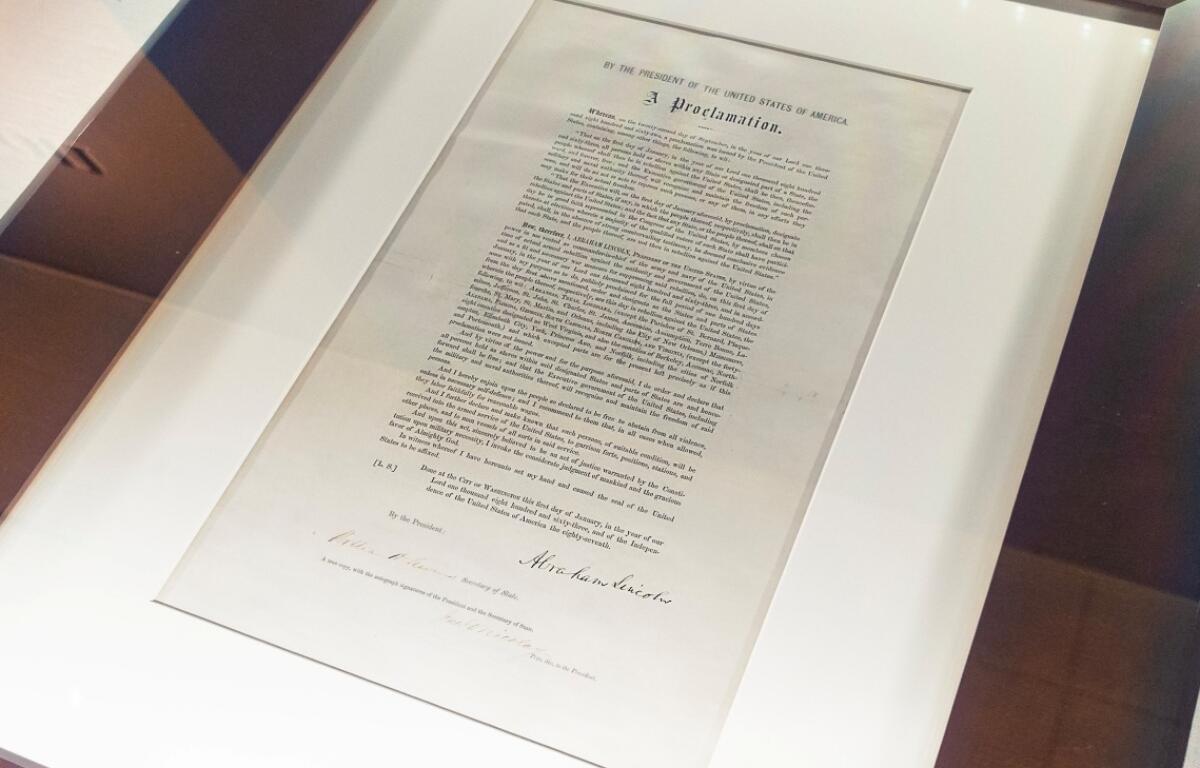 A signed copy of President Abraham Lincoln's Emancipation Proclamation will be on display at the Abraham Lincoln Presidential Library and Museum through Feb. 3 before being displayed again at Juneteenth.
