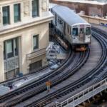 A Chicago Transit Authority Train known as the “L” makes a turn on the system’s “Loop” in downtown Chicago on Sept. 10, 2025. (Capitol News Illinois photo by Andrew Adams)