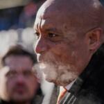Kevin Warren, president and chief executive officer of the Chicago Bears, talks on the field before an NFL football game against the Cleveland Browns in Chicago, Sunday, Dec. 14, 2025. (AP Photo/Nam Y. Huh)